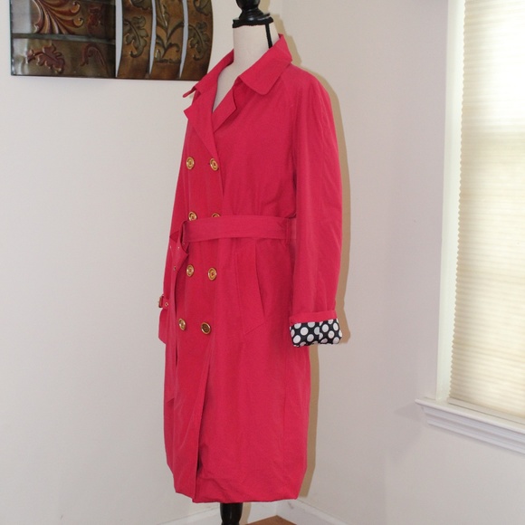 Isaac Mizrahi , Hot pink trench rain coat with Polka Dot Lining - Picture 2 of 13